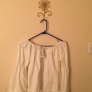 White Boohoo Off Shoulder Shirt