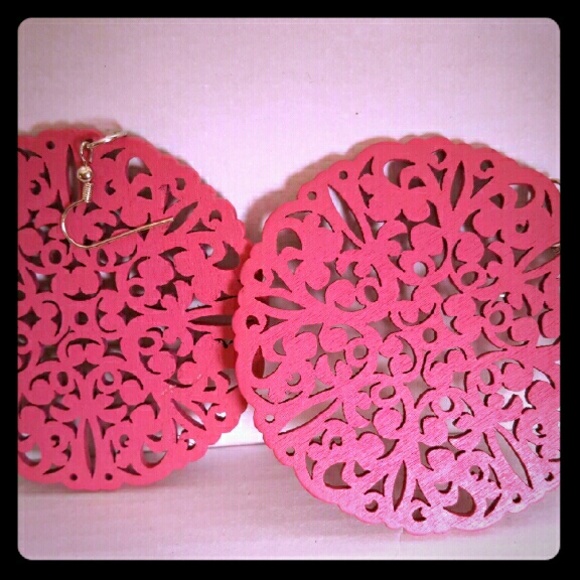 Pink wooden earrings