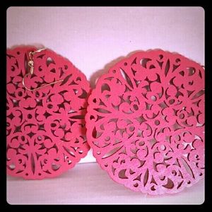 Pink wooden earrings