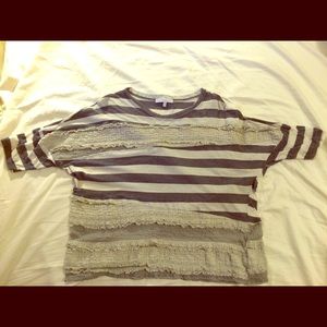 Striped top with lace trim