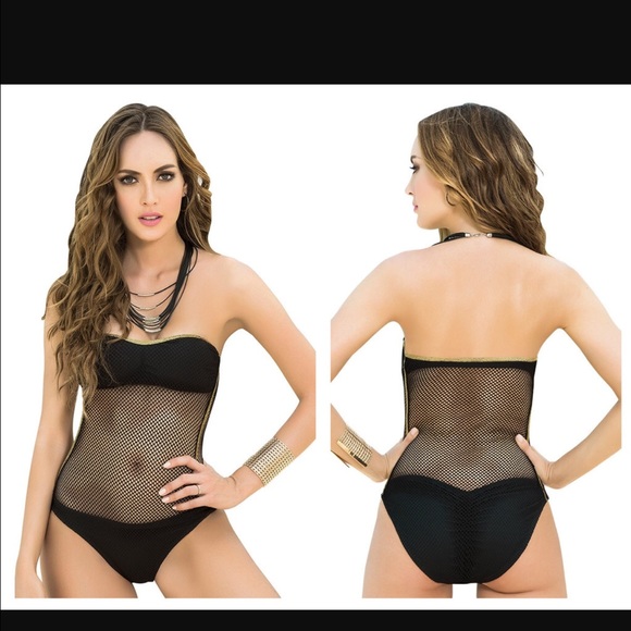 Sexy one piece fishnet swimsuit black - Picture 1 of 3