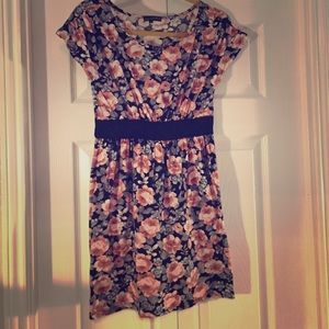 Floral Mini Dress with black lace belt
