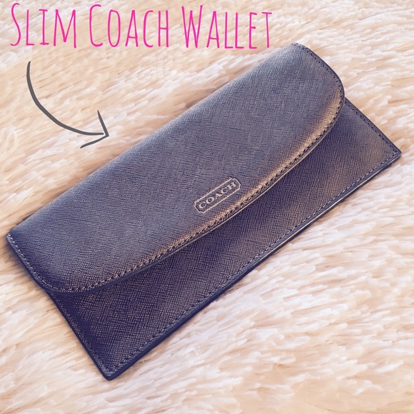 Coach Saffiano Metallic Gray Slim Envelope Wallet