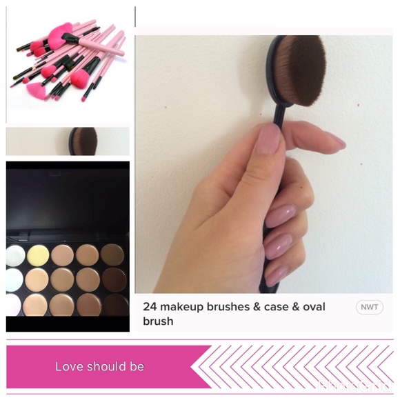 24 makeup brushes & case & oval brush & contour