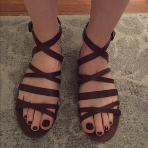 Jcrew brown leather flat strapped sandals