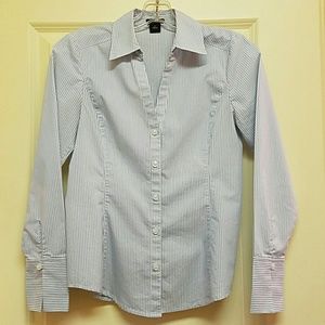 Ann Taylor Blue Pinstripe Shirt with Cuffed Wrists