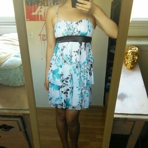 Blue, brown, and white semi formal dress