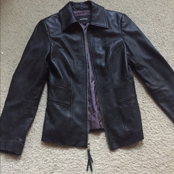 Express leather coat. Tight fitting. Size 6.