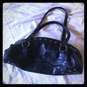 Sondra Roberts black leather embroidered bag