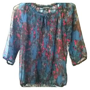Floral Self-Tie Boho pleated blouse