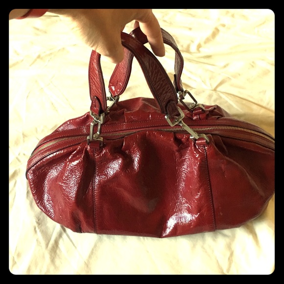 Calvin Klein burgundy patent leather bag