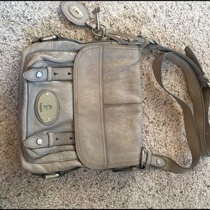 Fossil gray leather cross body bag