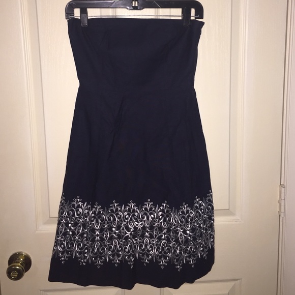 Strapless blue and silver dress