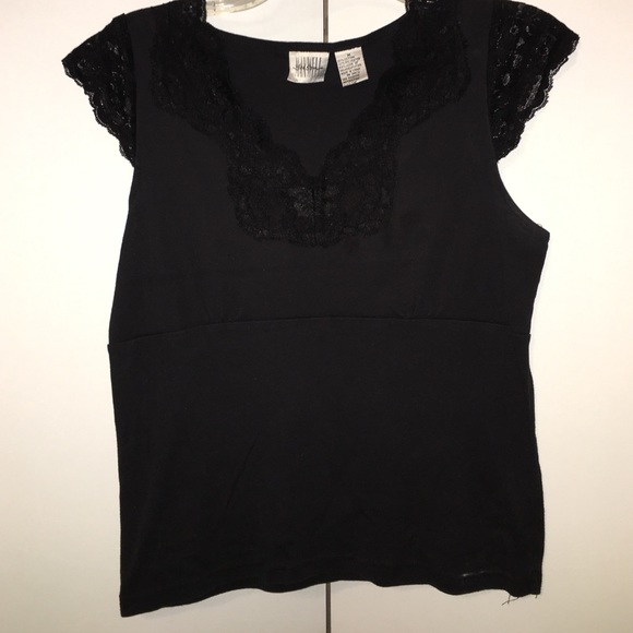 Black shirt with black lace cap sleeves