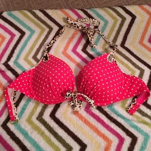 Victoria's Secret bikini top 34D polka dot leopard