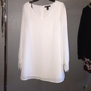White bell sleeve mini dress