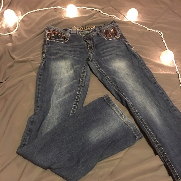 Sequined pocket boot cut jeans