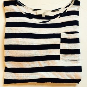 Navy stripes on white linen by LOFT - XL