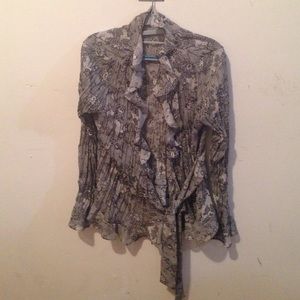 Elegant ruffled tie blouse