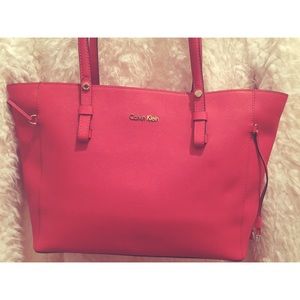 Red leather Calvin Klein tote