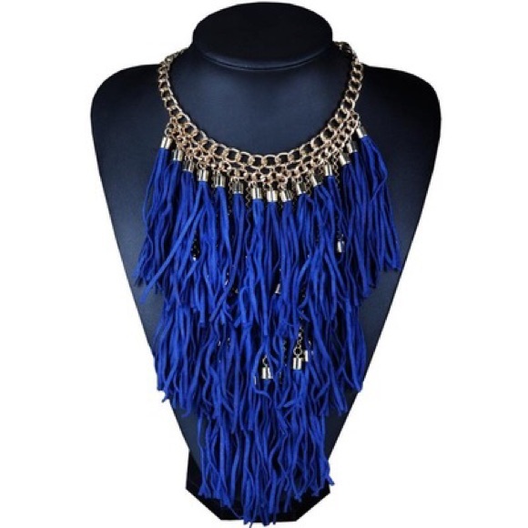 Royal blue fringe necklace