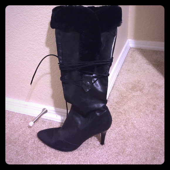Nine West Genuine Leather & Fur lace up Boots