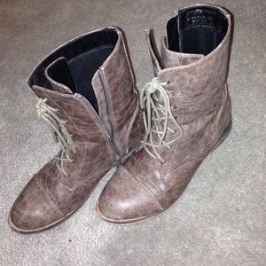 Faux leather grey combat boots