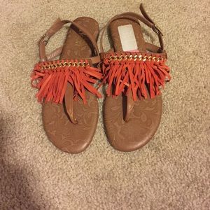 Orange Fringe Sandals by Reba