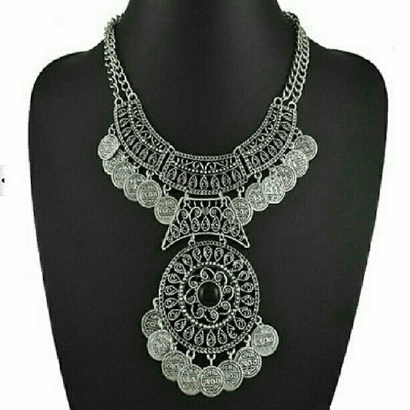 Boho Gypsy Double Chain Coin Statement Necklace - Picture 5 of 6