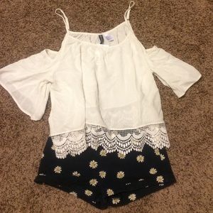 Off shoulder crochet bottom cream top