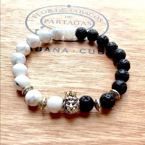 Lava and Marble Gold-Silver Tone Lion Bracelet