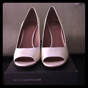 White Vince Camuto Peep Toe Heels