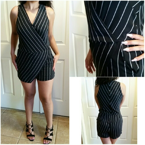 Black and white Pin stripped Romper by White house