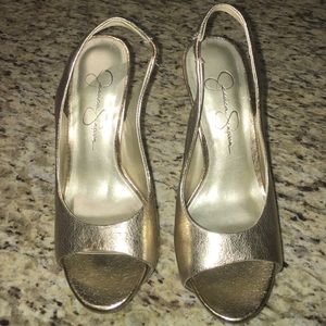 Cute gold leather heels