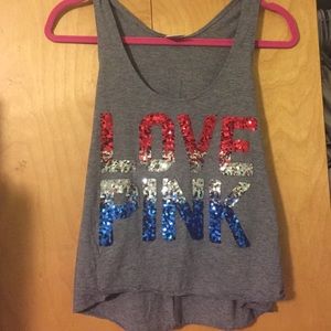 Victoria's Secret XS sequin love pink flowy tank