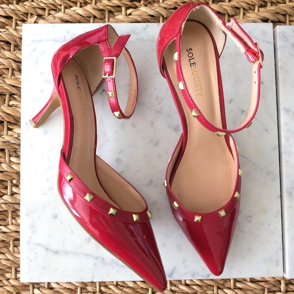 PRICE DROP Sole Society red patent studded heels