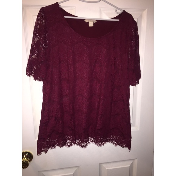 Banana Republic Maroon Lace Shirt, Lined, Sz L
