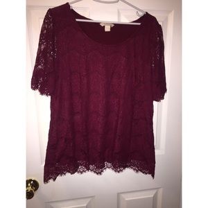 Banana Republic Maroon Lace Shirt, Lined, Sz L