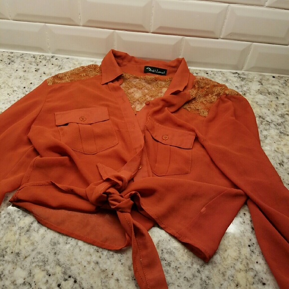 Burnt Orange Tie Blouse