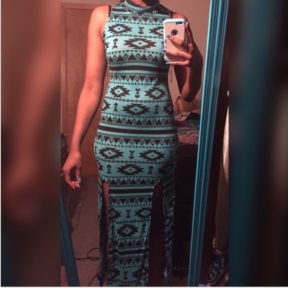 Dresses & Skirts - Teal Cuffed Neck 2 Side Split Dress