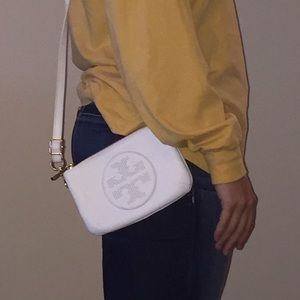 Tory Burch white crossbody purse.