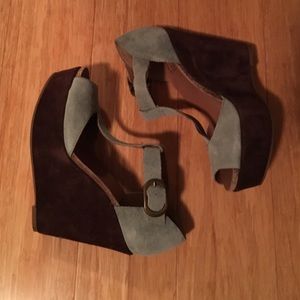 Faux Suede Two Tone Wedges