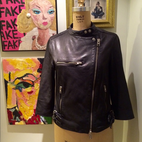 WEEKEND SALE - All Saints Cropped Leather Jacket - Picture 2 of 4