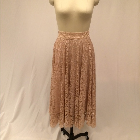 vintage blush lace midi skirt