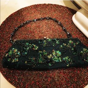 Brand New Green Clutch with beadwork