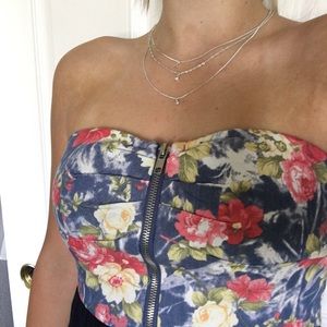 Floral and Navy Strapless Summer Dress