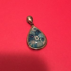 Blue marbled flowers necklace charm