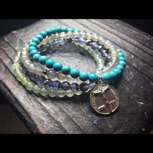 Chakra bracelets 4-pc set-Turquoise, Prehnite etc