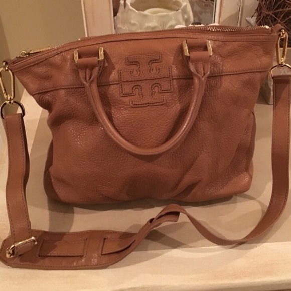 Authentic Tory Burch stacked T satchel - tan