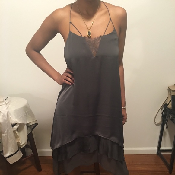 Dresses & Skirts - Grey Silk Slip dress w/ lace